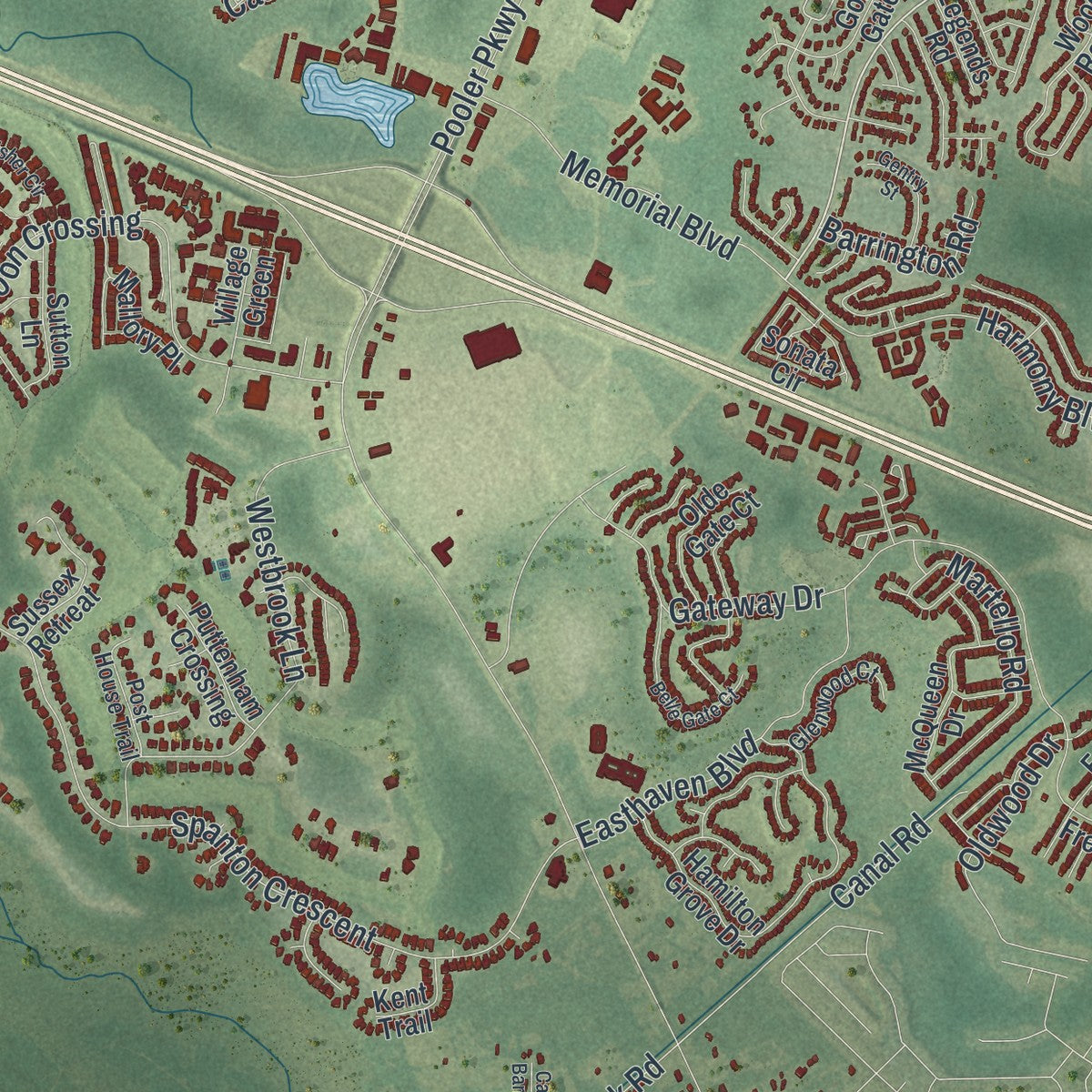 Close-up 2 of the Pooler, Georgia map artwork
