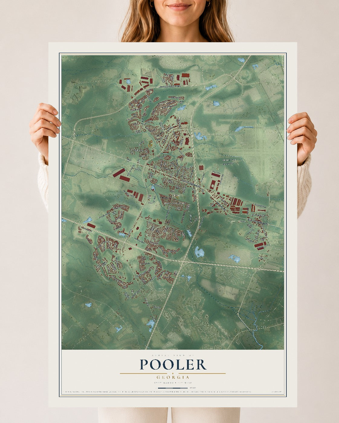 Pooler, Georgia map print, 24" x 36" Archival Matte Print mockup