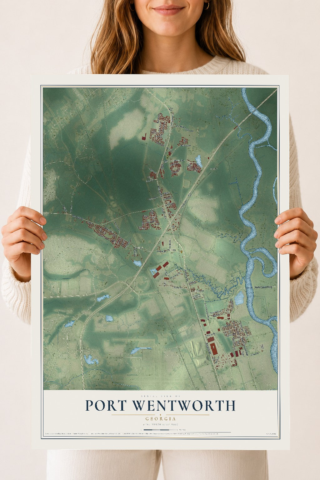 Port Wentworth, Georgia map print, 18" x 24" Archival Matte Print mockup