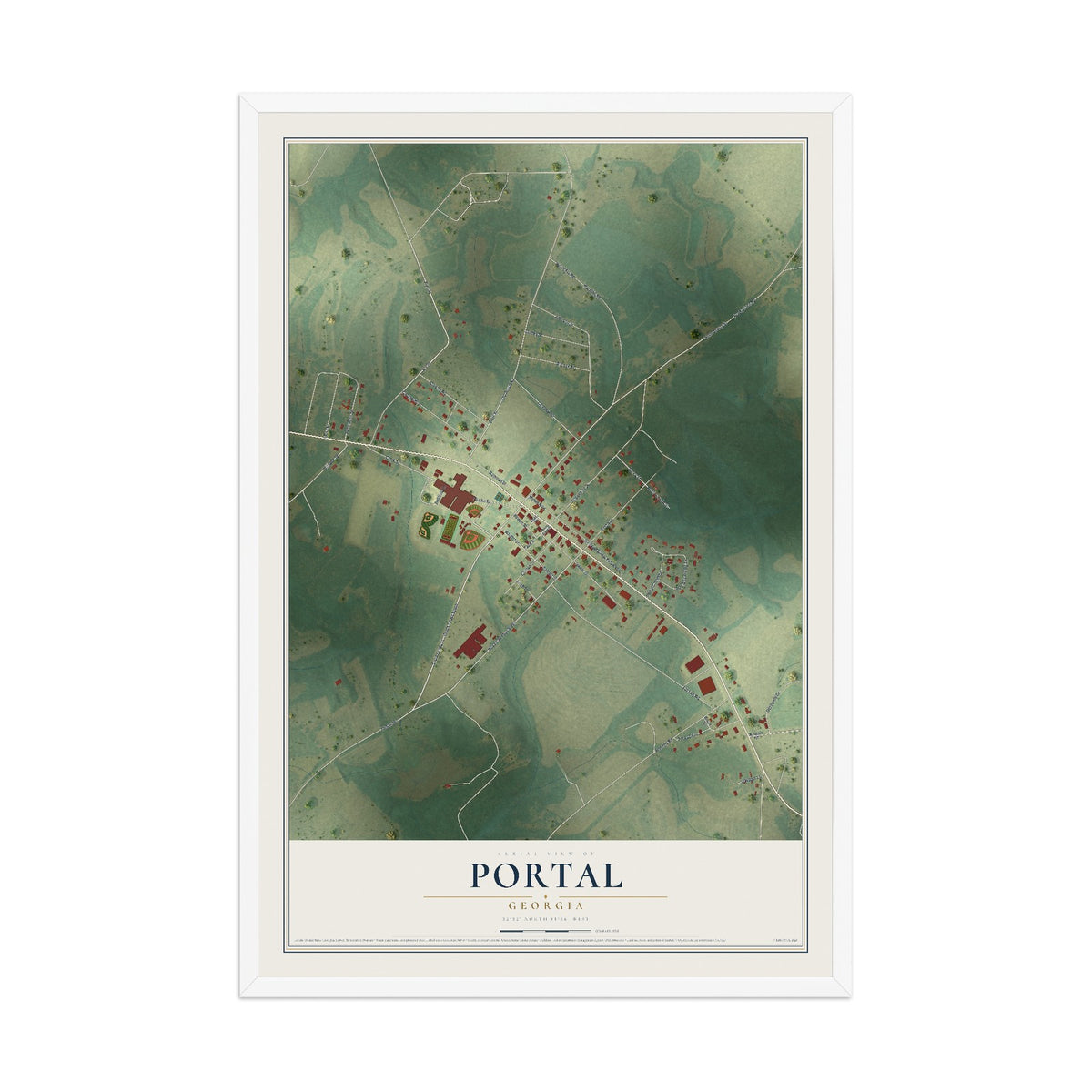 Portal, Georgia map print, 12" x 18" W/ White Ayous Wood Frame mockup