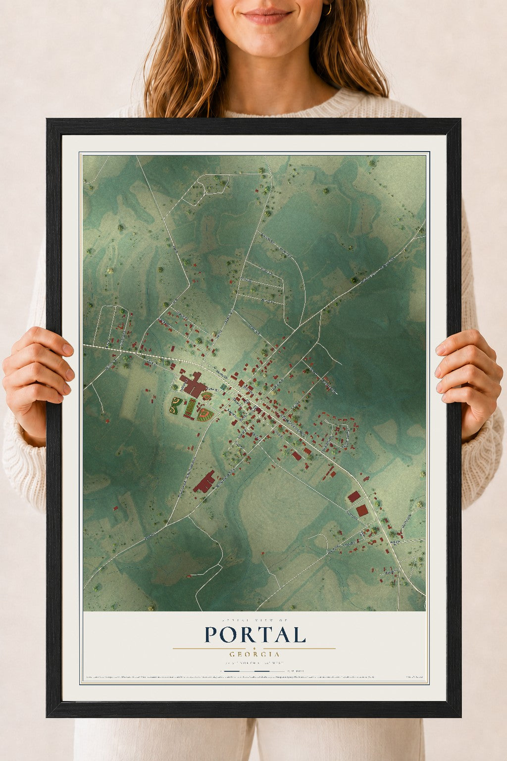 Portal, Georgia map print, 18" x 24" W/ Black Ayous Wood Frame mockup