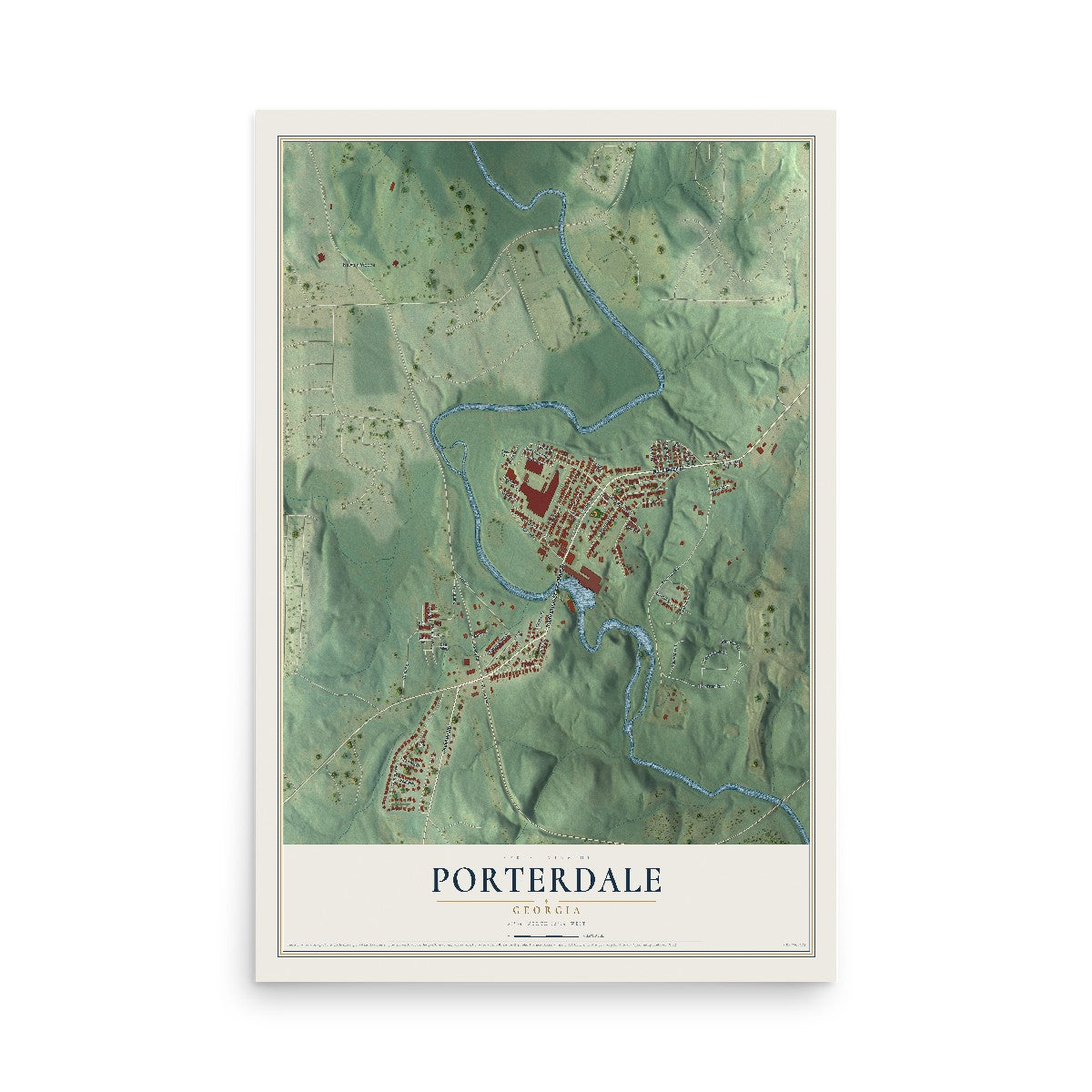 Porterdale, Georgia map print, 12" x 18" Archival Matte Print mockup