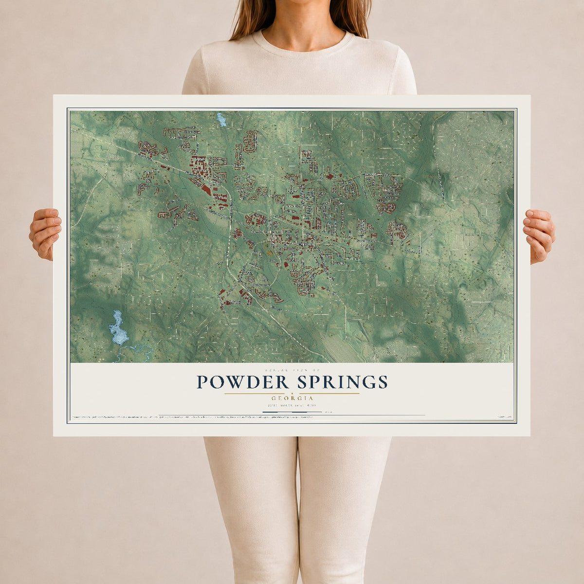 Powder Springs, Georgia map print, 24" x 36" Archival Matte Print mockup