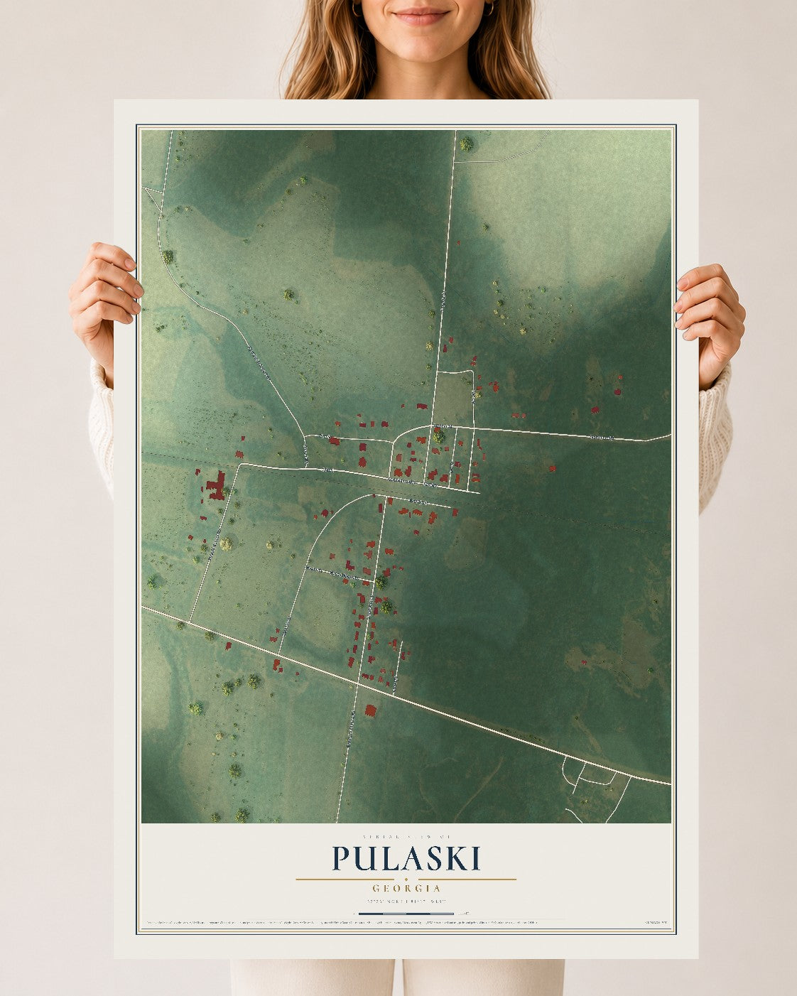 Pulaski, Georgia map print, 24" x 36" Archival Matte Print mockup