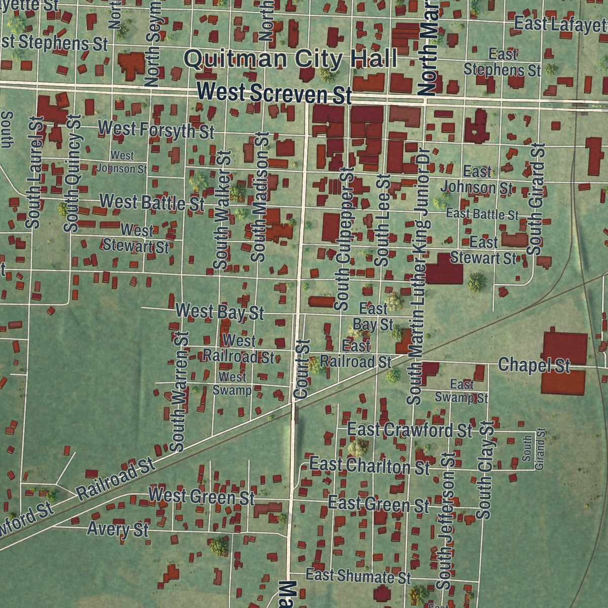 Close-up 1 of the Quitman, Georgia map artwork