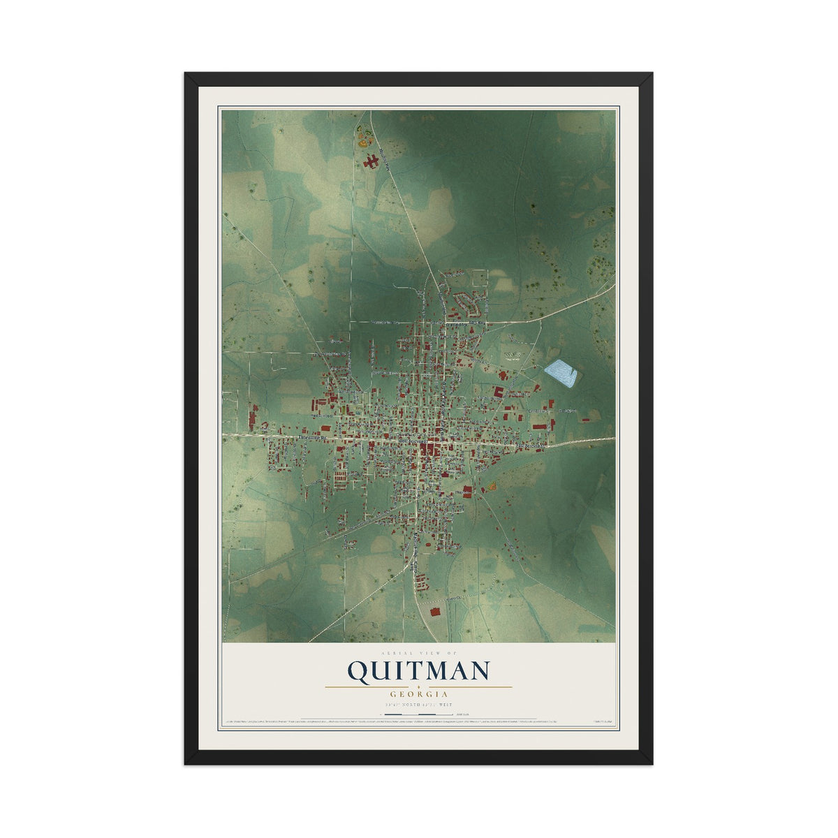 Quitman, Georgia map print, 12" x 18" W/ Black Ayous Wood Frame mockup