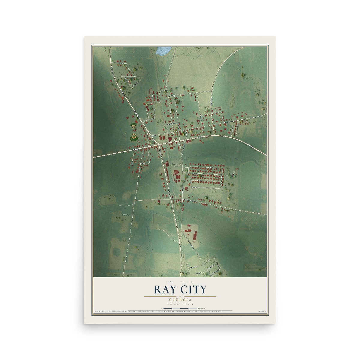 Ray City, Georgia map print, 12" x 18" Archival Matte Print mockup