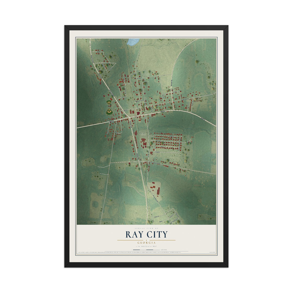 Ray City, Georgia map print, 12" x 18" W/ Black Ayous Wood Frame mockup