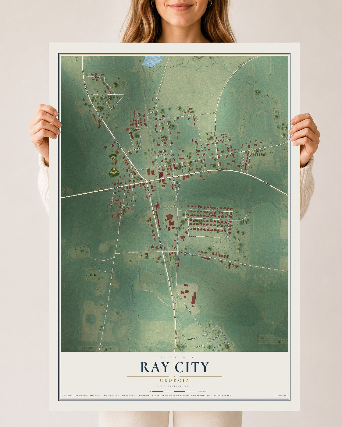 Ray City, Georgia map print, 24" x 36" Archival Matte Print mockup