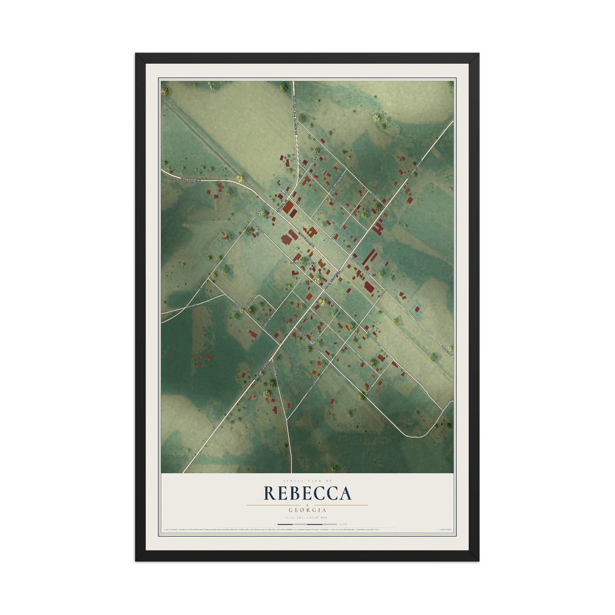 Rebecca, Georgia map print, 12" x 18" W/ Black Ayous Wood Frame mockup