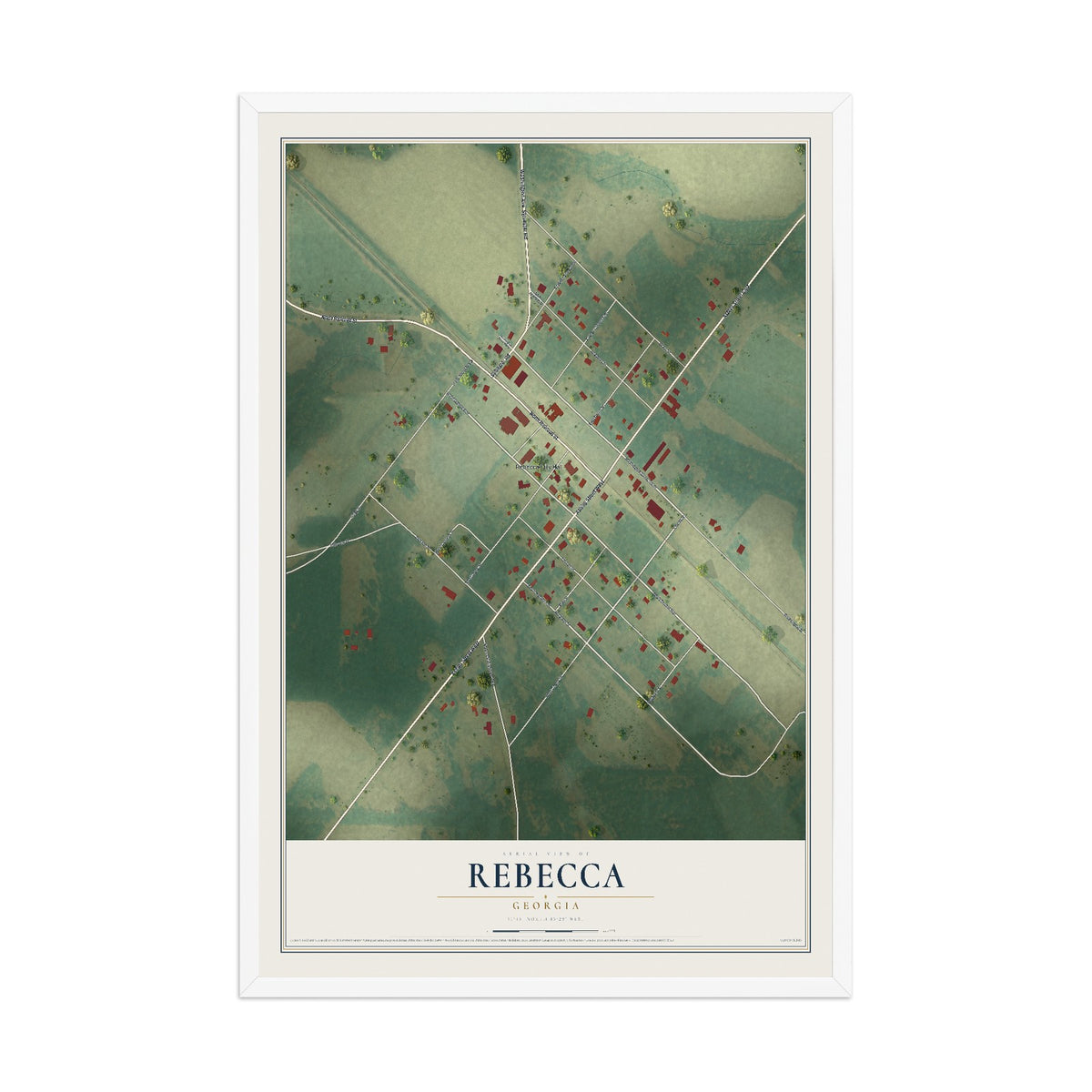 Rebecca, Georgia map print, 12" x 18" W/ White Ayous Wood Frame mockup