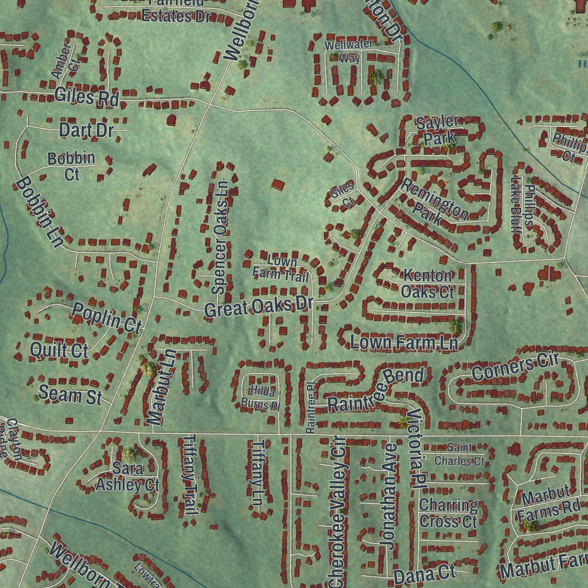 Close-up 2 of the Redan, Georgia map artwork