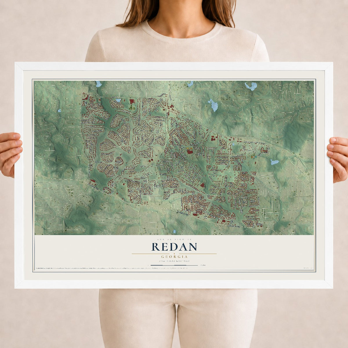 Redan, Georgia map print, 18" x 24" W/ White Ayous Wood Frame mockup