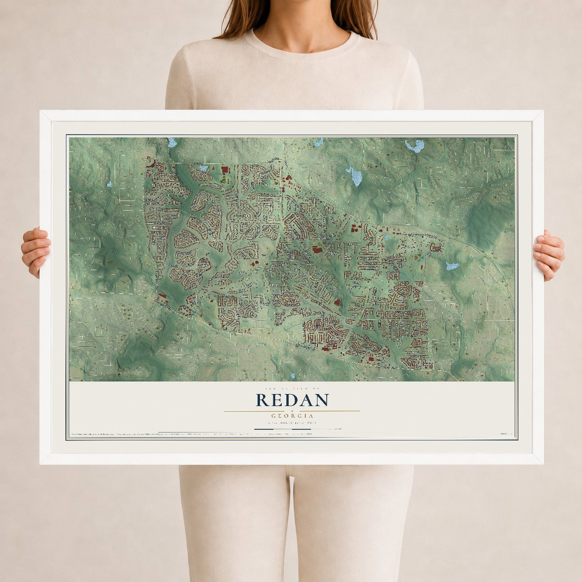 Redan, Georgia map print, 24" x 36" W/ White Ayous Wood Frame mockup