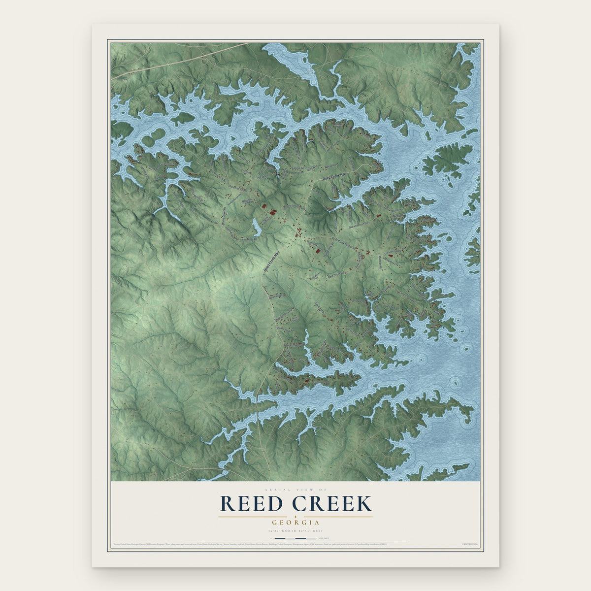 Reed Creek, Georgia map print, the full design