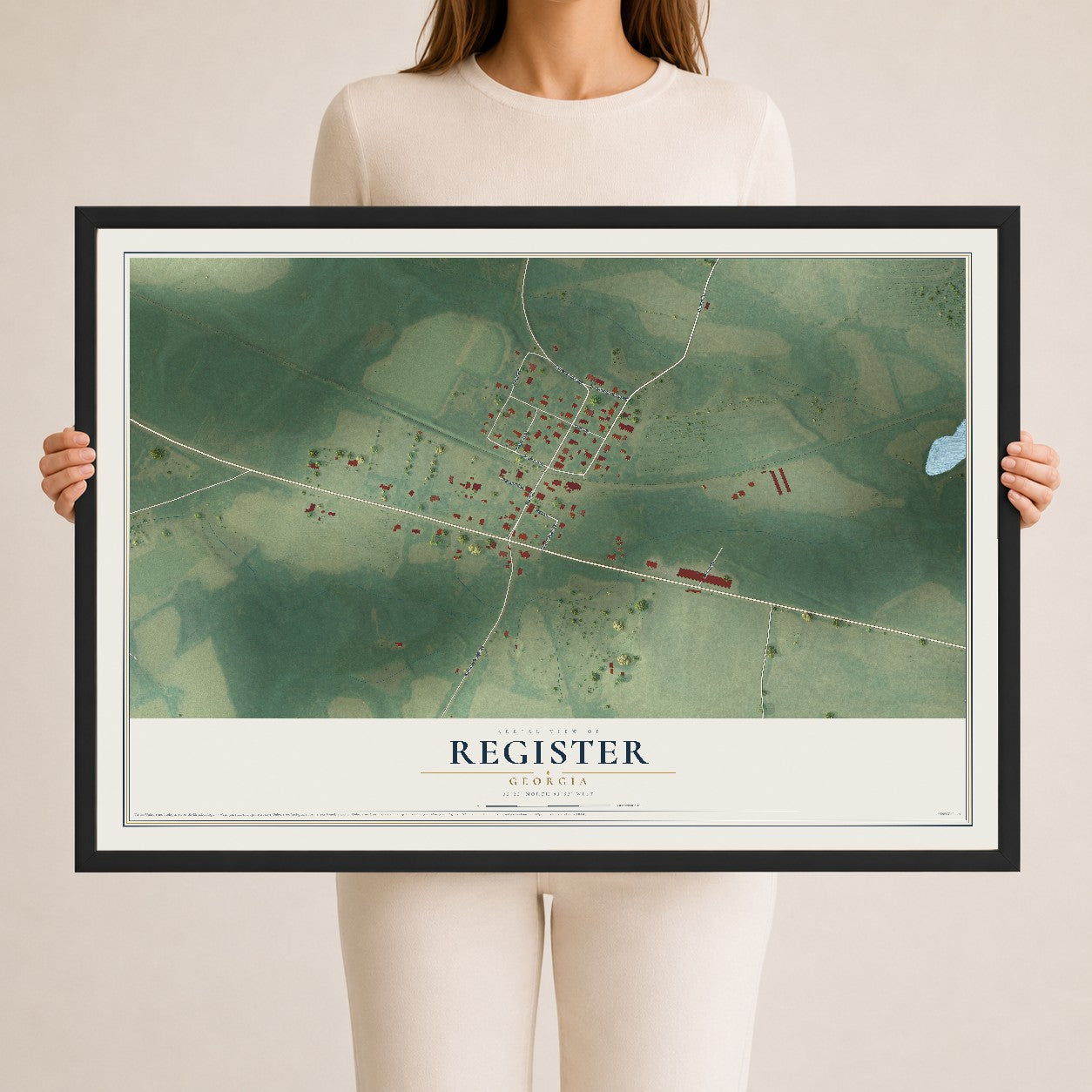 Register, Georgia map print, 24" x 36" W/ Black Ayous Wood Frame mockup