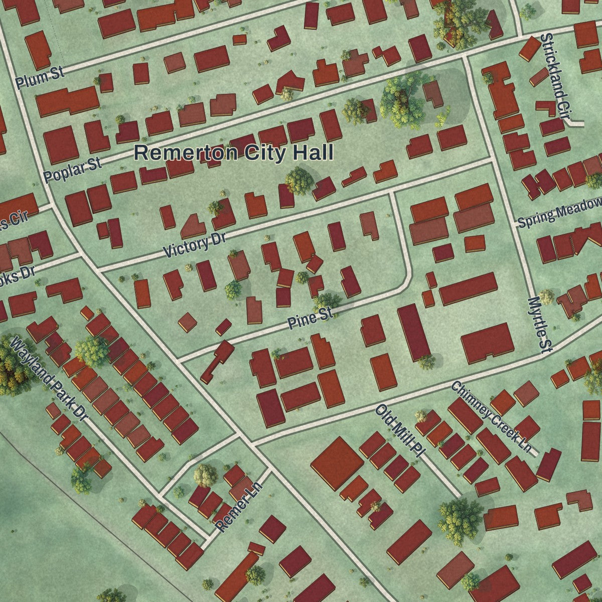 Close-up 1 of the Remerton, Georgia map artwork