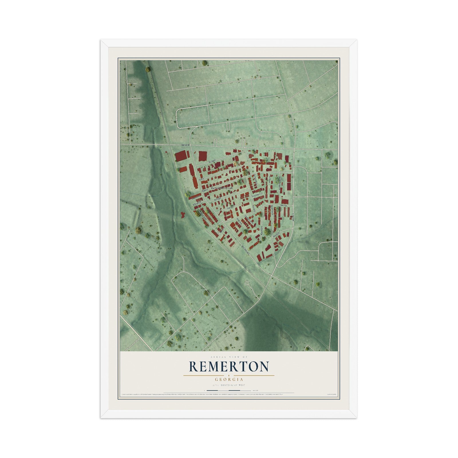 Remerton, Georgia map print, 12" x 18" W/ White Ayous Wood Frame mockup