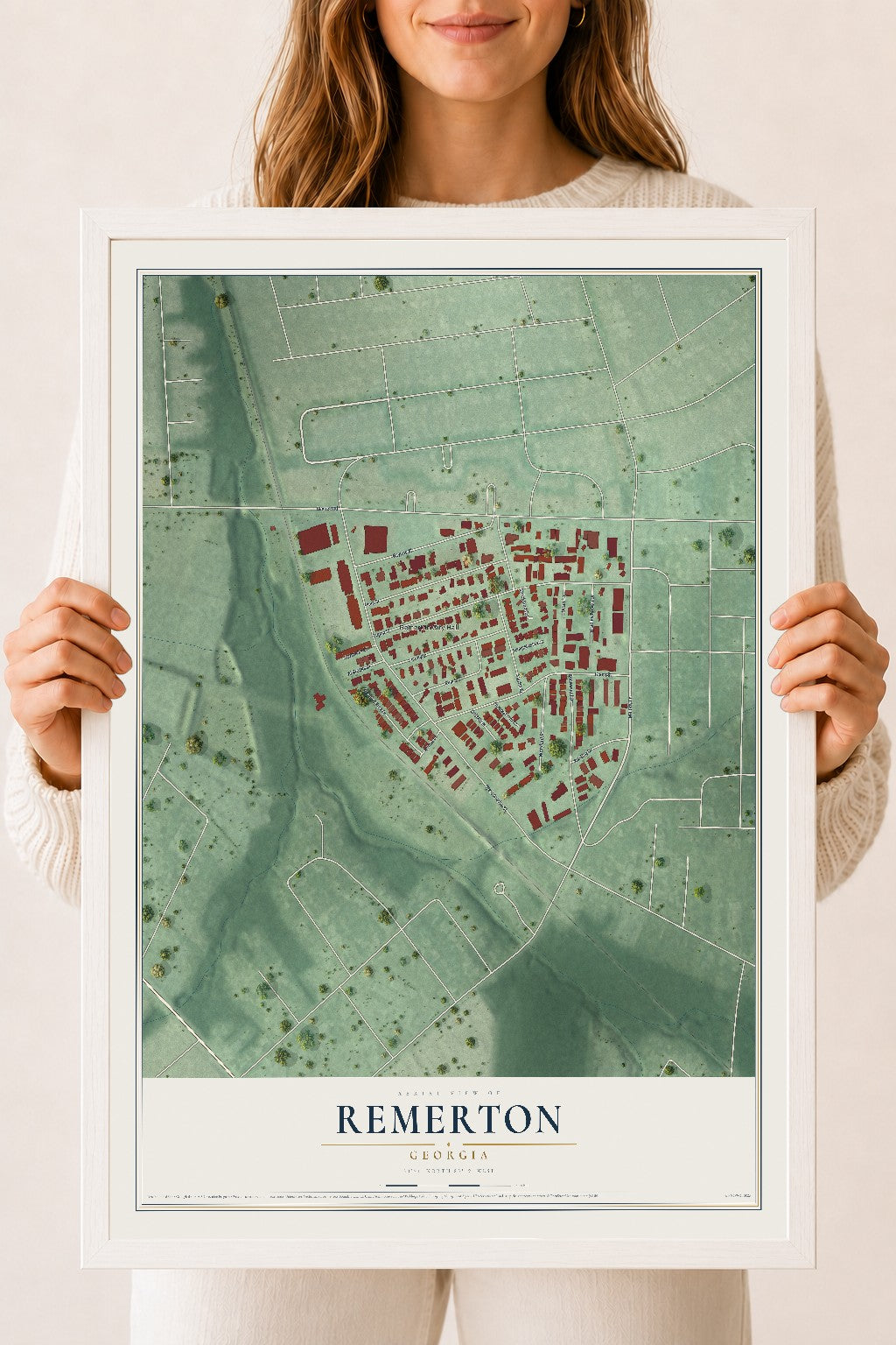 Remerton, Georgia map print, 18" x 24" W/ White Ayous Wood Frame mockup