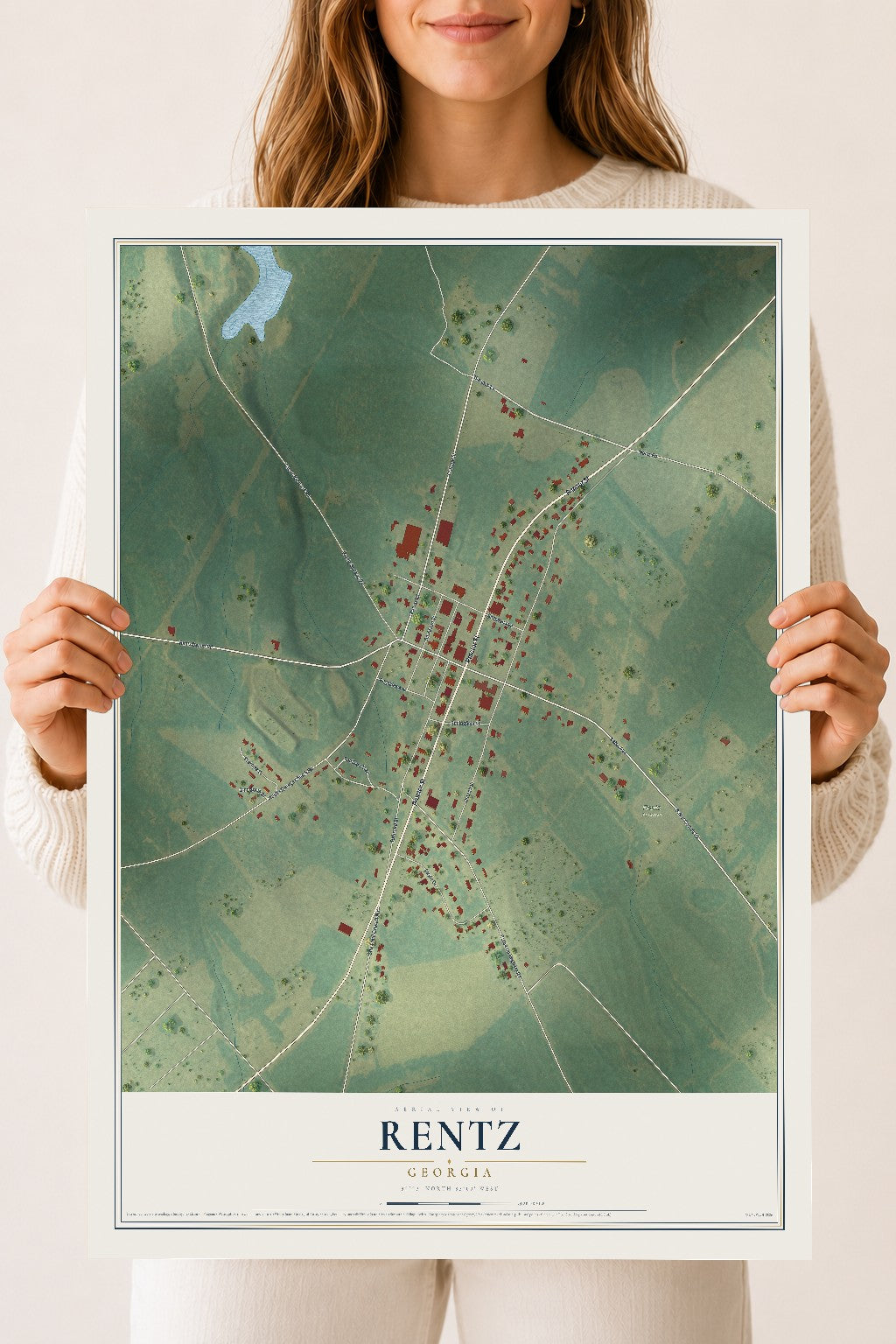 Rentz, Georgia map print, 18" x 24" Archival Matte Print mockup