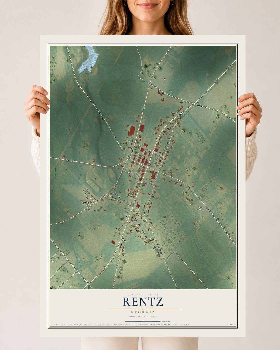 Rentz, Georgia map print, 24" x 36" Archival Matte Print mockup