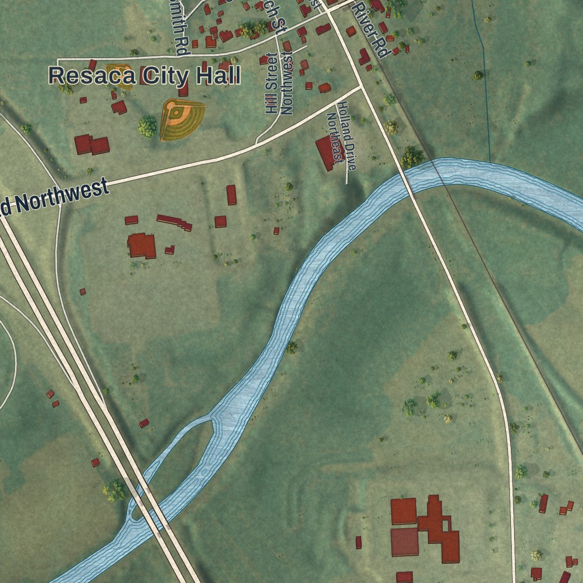 Close-up 1 of the Resaca, Georgia map artwork
