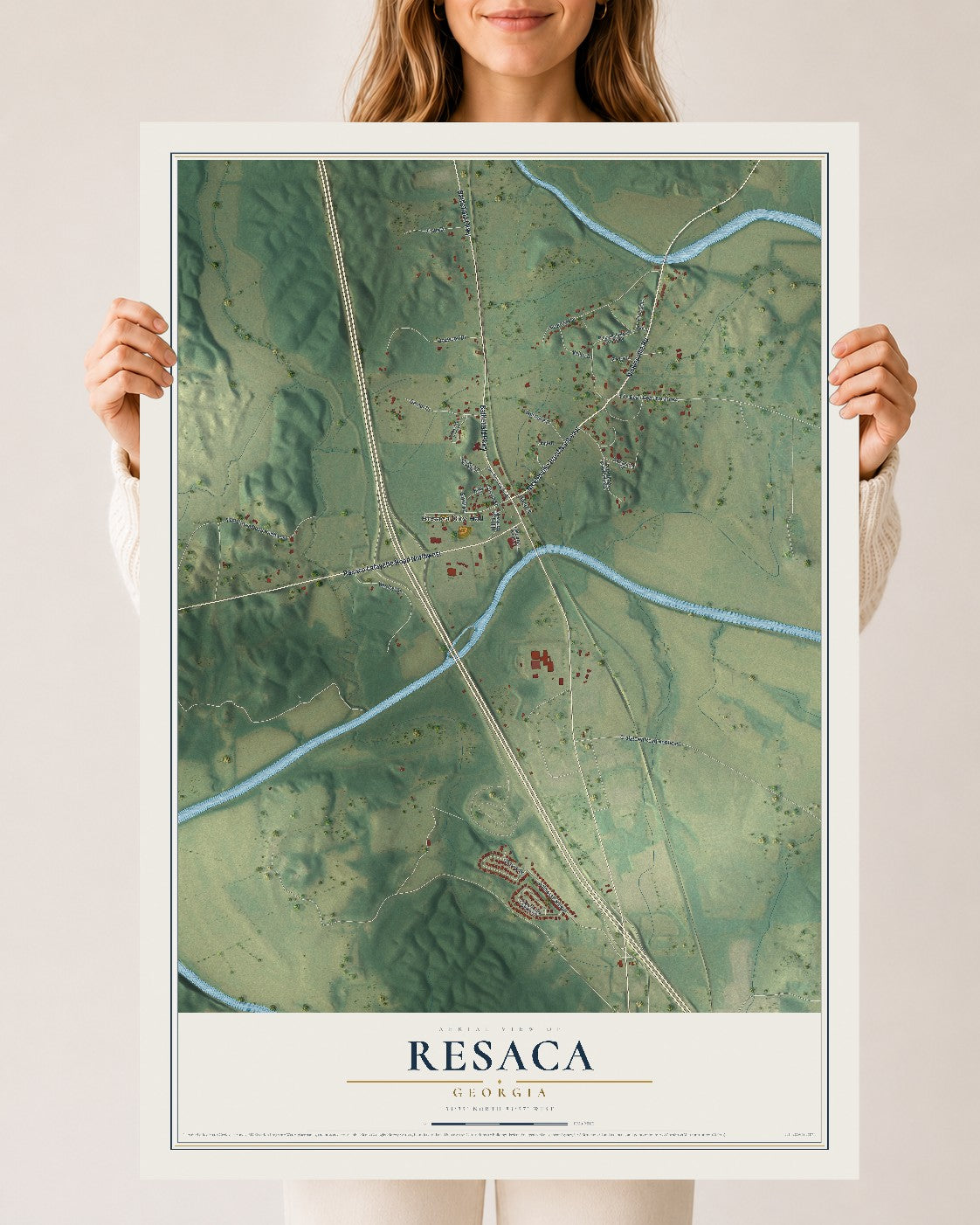 Resaca, Georgia map print, 24" x 36" Archival Matte Print mockup