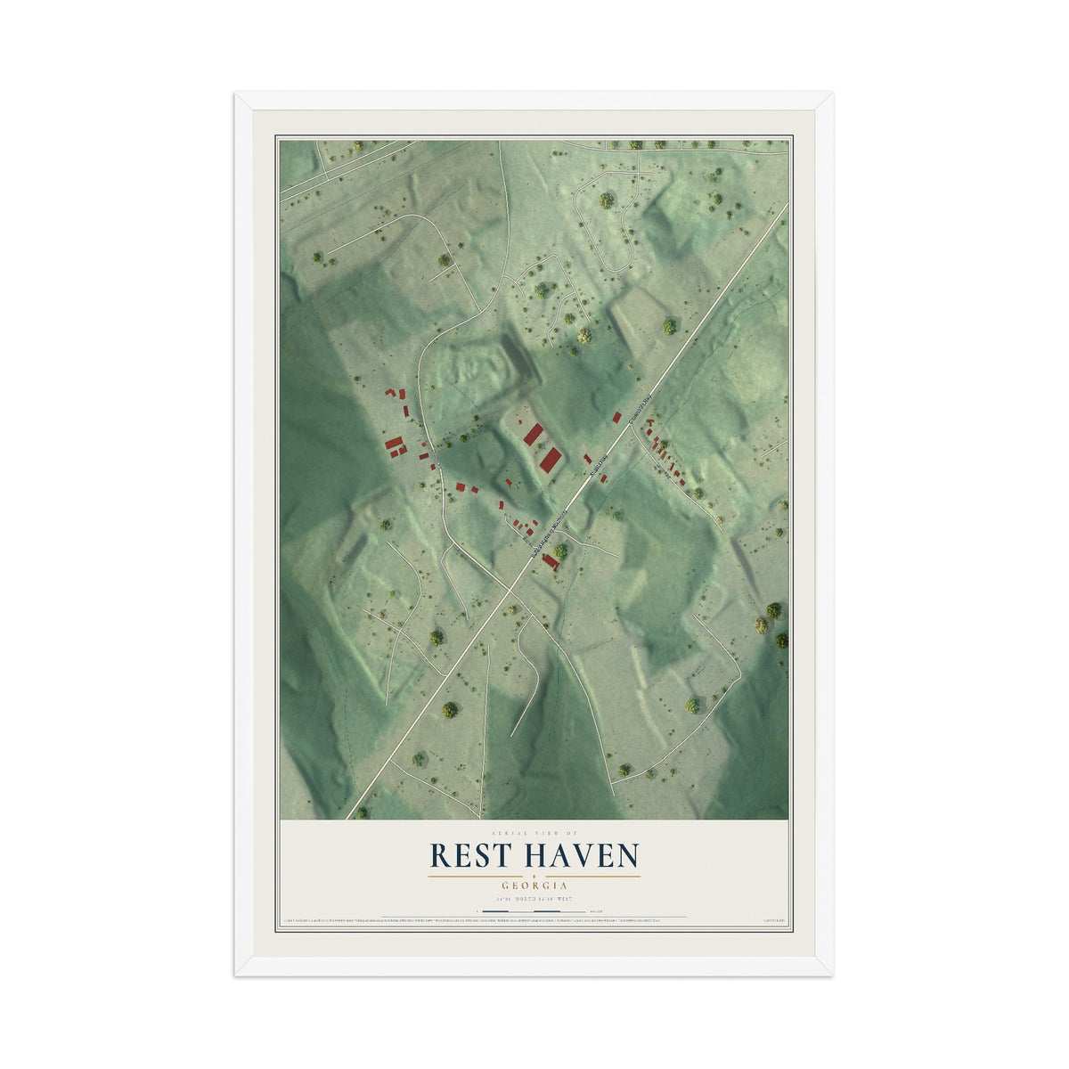 Rest Haven, Georgia map print, 12" x 18" W/ White Ayous Wood Frame mockup