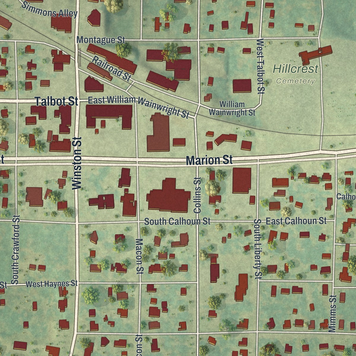 Close-up 1 of the Reynolds, Georgia map artwork
