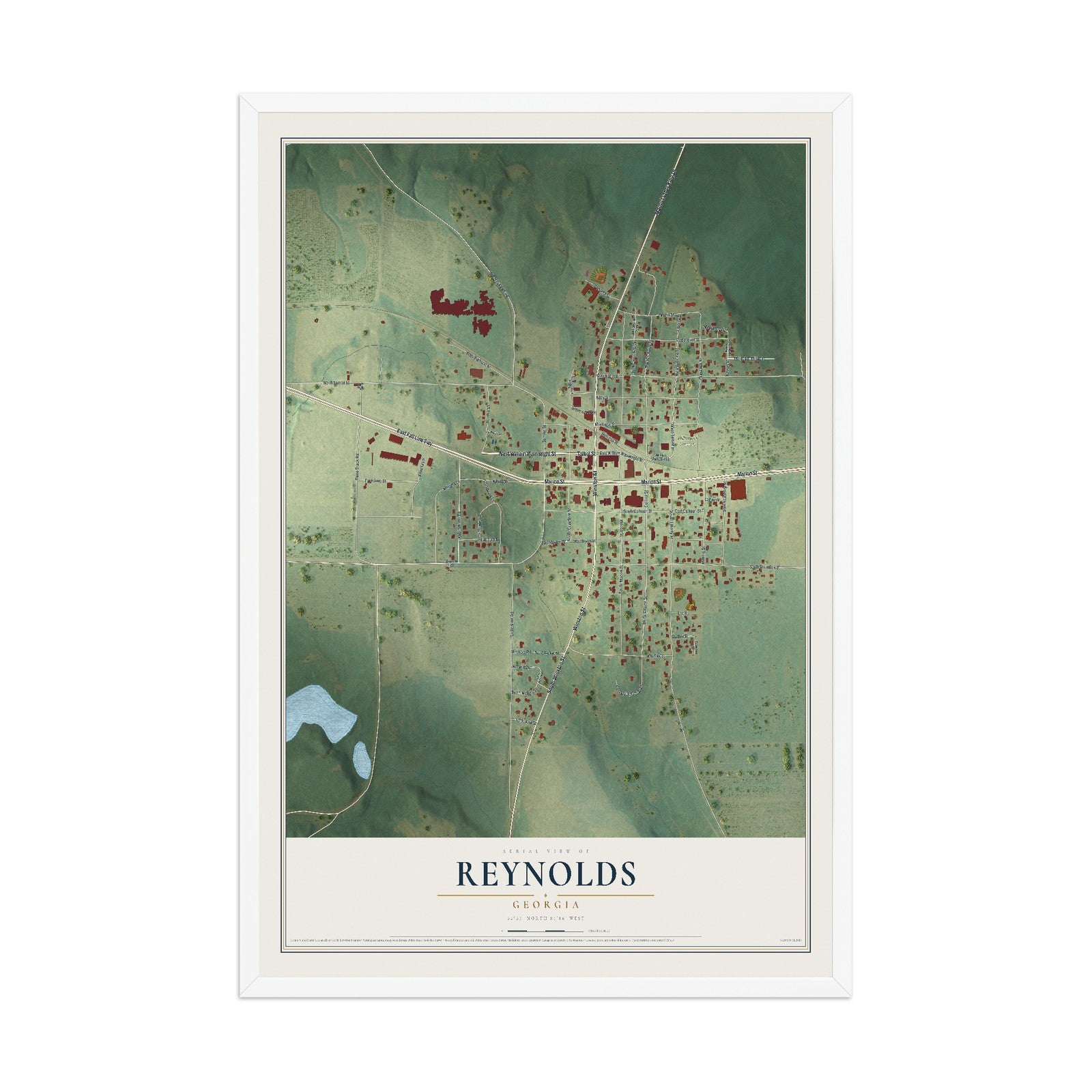Reynolds, Georgia map print, 12" x 18" W/ White Ayous Wood Frame mockup