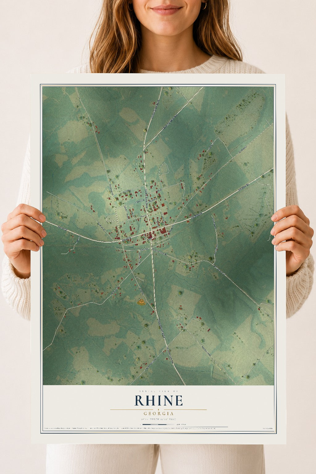 Rhine, Georgia map print, 18" x 24" Archival Matte Print mockup