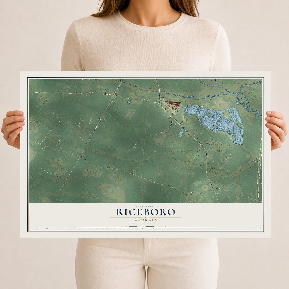 Riceboro, Georgia map print, 12" x 18" Archival Matte Print mockup