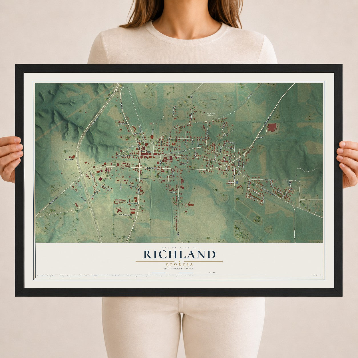 Richland, Georgia map print, 18" x 24" W/ Black Ayous Wood Frame mockup