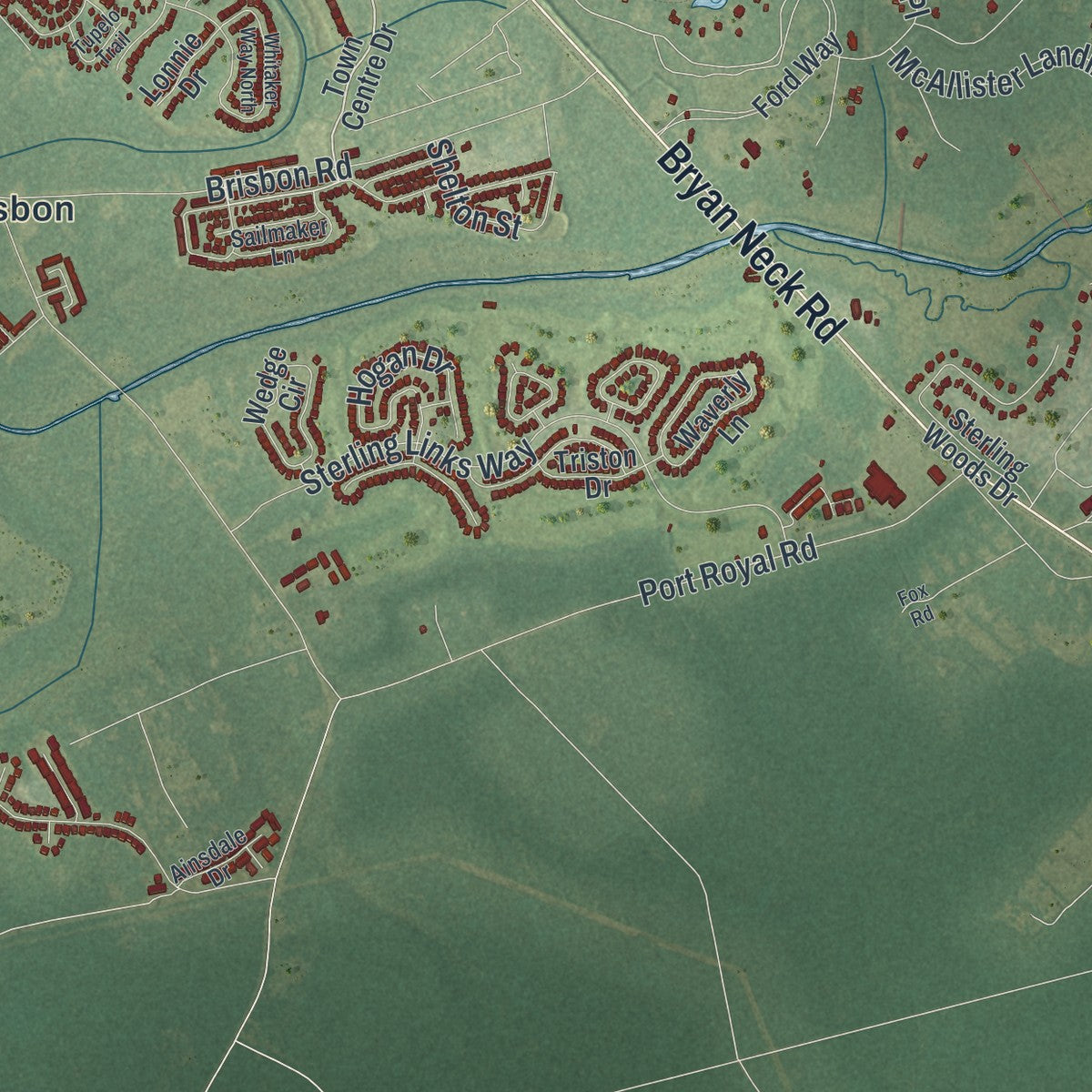 Close-up 2 of the Richmond Hill, Georgia map artwork