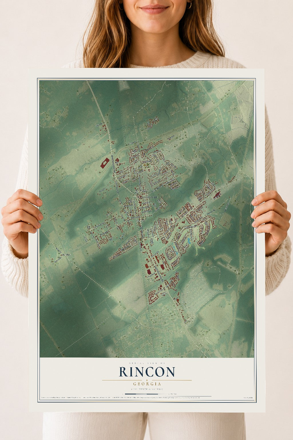 Rincon, Georgia map print, 18" x 24" Archival Matte Print mockup