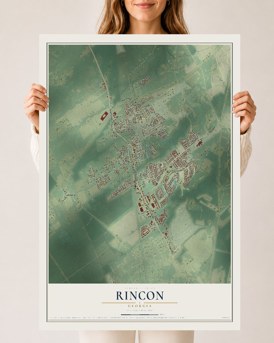 Rincon, Georgia map print, 24" x 36" Archival Matte Print mockup
