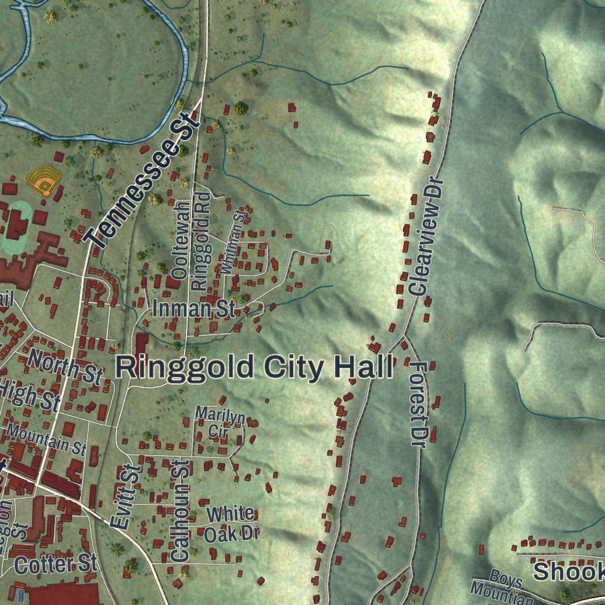 Close-up 1 of the Ringgold, Georgia map artwork