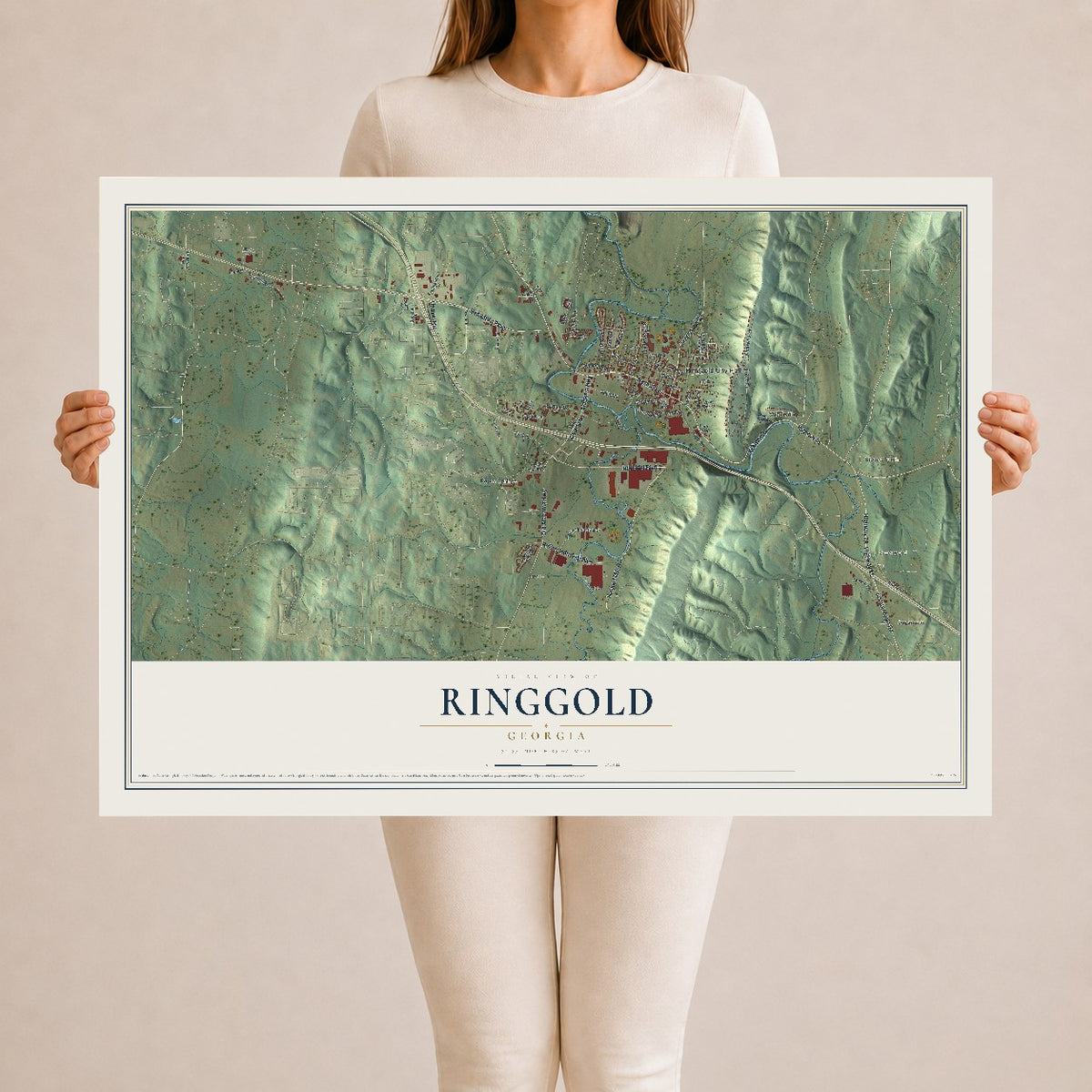Ringgold, Georgia map print, 24" x 36" Archival Matte Print mockup