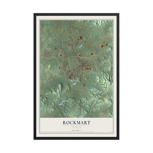 Map of Rockmart, Georgia, 12 x 18 inch print in a black wood frame