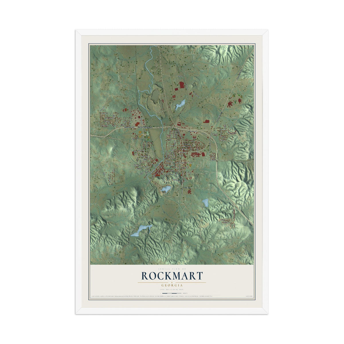 Rockmart, Georgia map print, 12" x 18" W/ White Ayous Wood Frame mockup