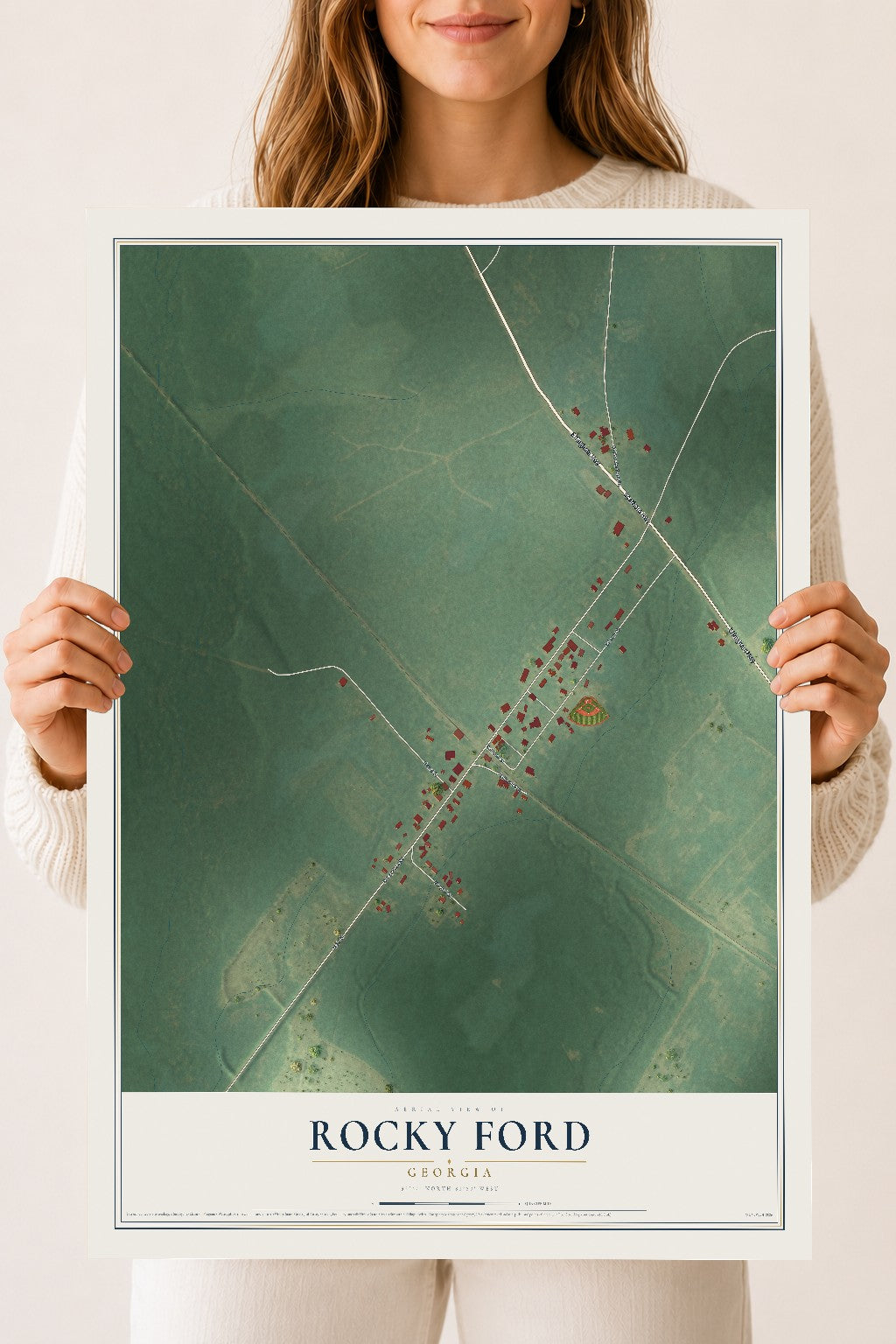 Rocky Ford, Georgia map print, 18" x 24" Archival Matte Print mockup