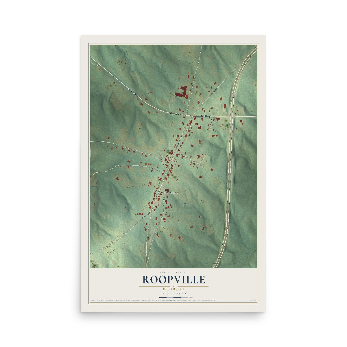 Roopville, Georgia map print, 12" x 18" Archival Matte Print mockup