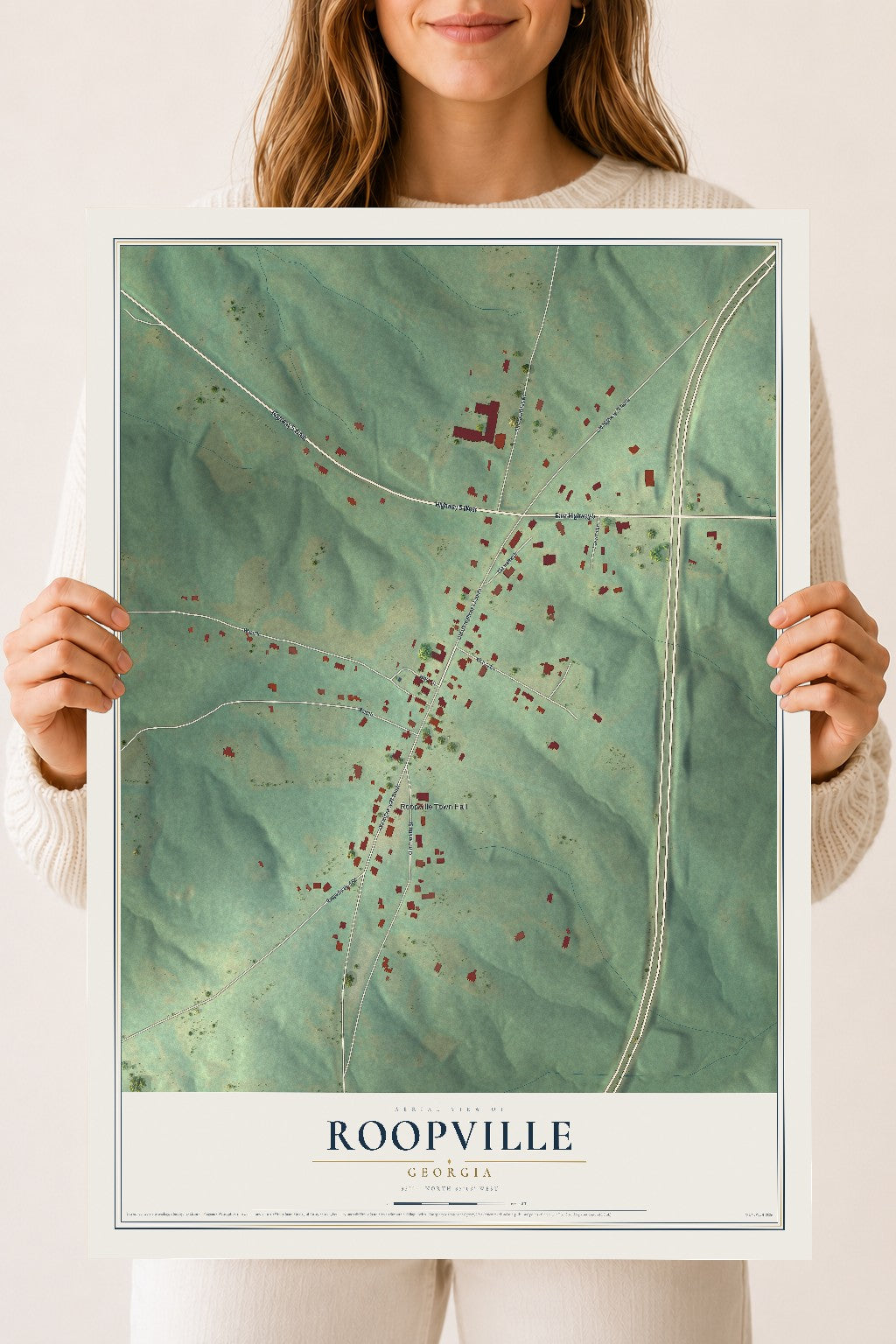 Roopville, Georgia map print, 18" x 24" Archival Matte Print mockup