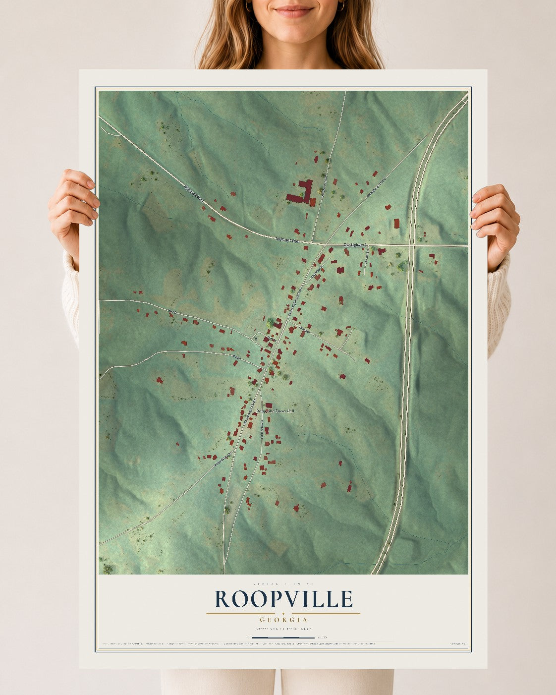 Roopville, Georgia map print, 24" x 36" Archival Matte Print mockup