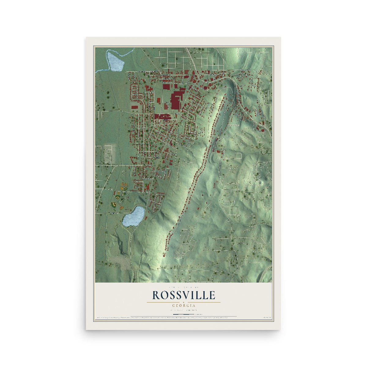 Rossville, Georgia map print, 12" x 18" Archival Matte Print mockup