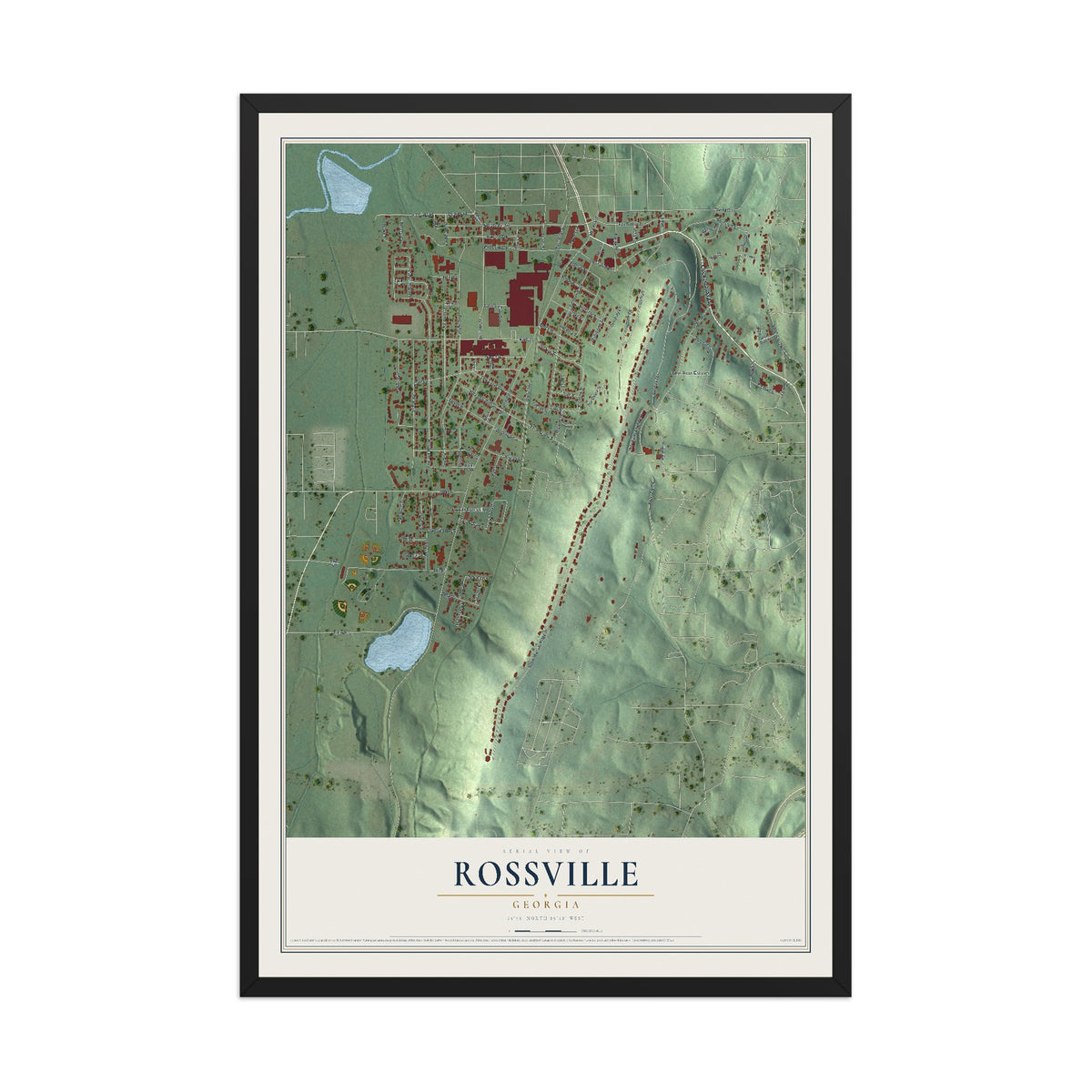 Rossville, Georgia map print, 12" x 18" W/ Black Ayous Wood Frame mockup