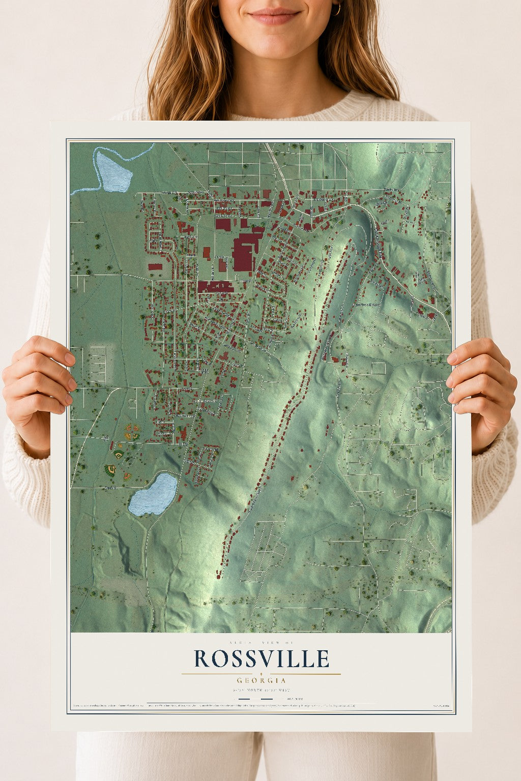 Rossville, Georgia map print, 18" x 24" Archival Matte Print mockup