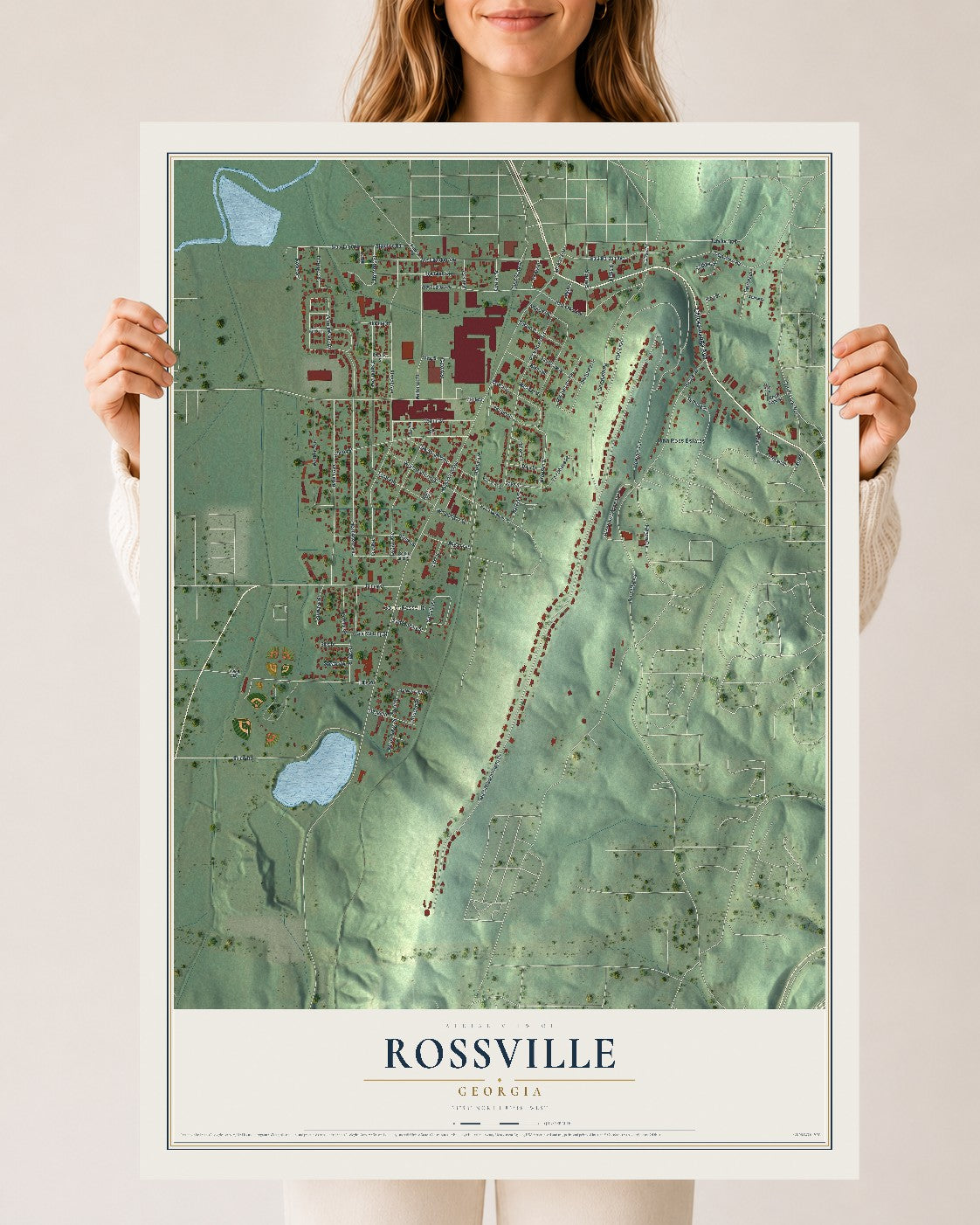 Rossville, Georgia map print, 24" x 36" Archival Matte Print mockup