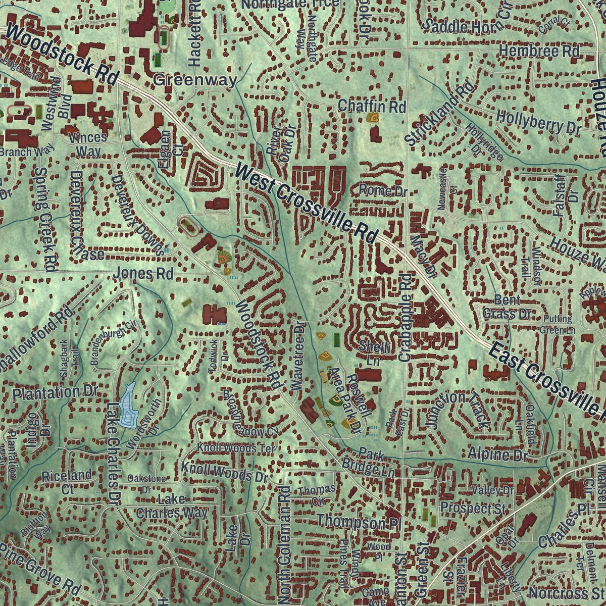 Close-up 1 of the Roswell, Georgia map artwork
