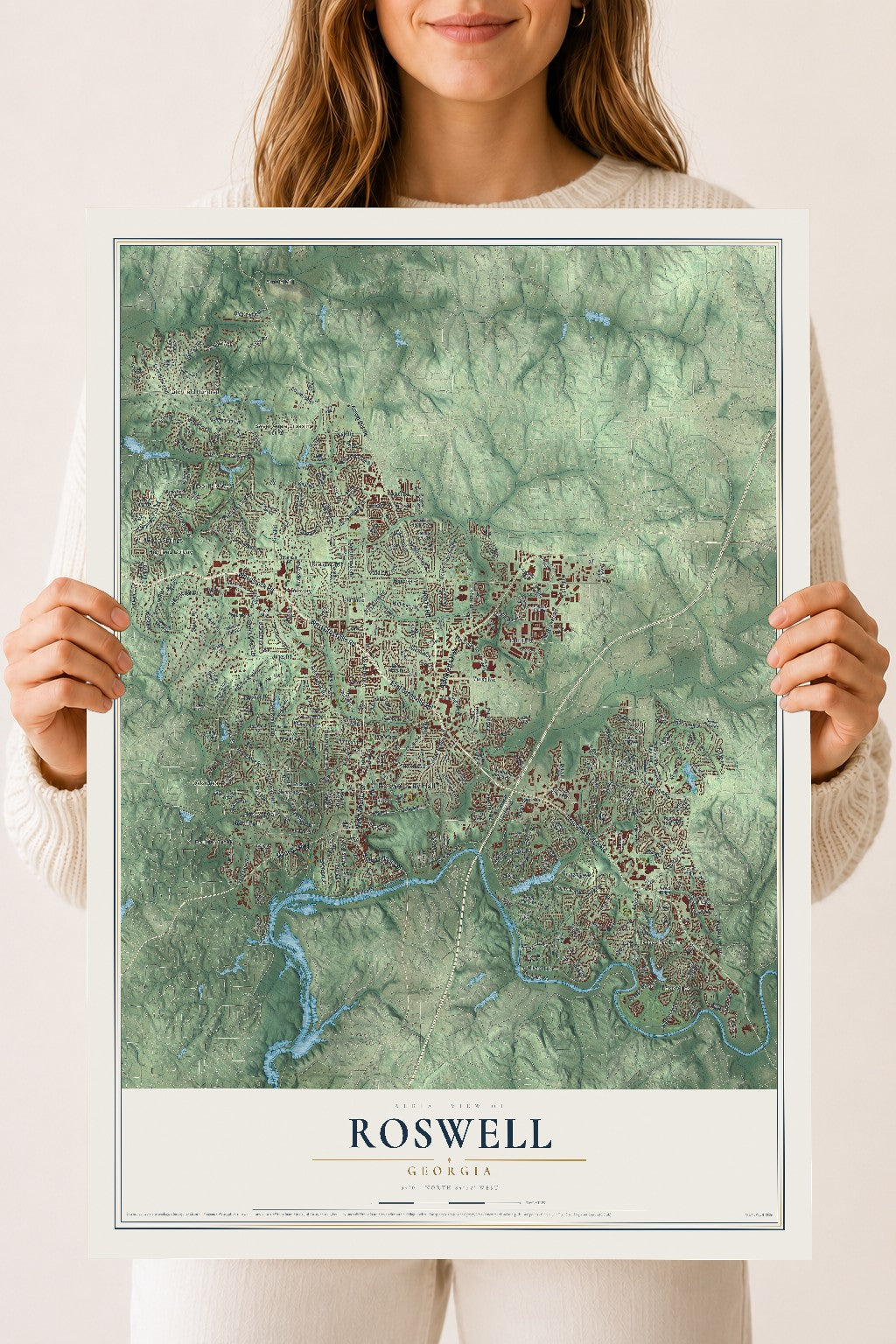 Roswell, Georgia map print, 18" x 24" Archival Matte Print mockup